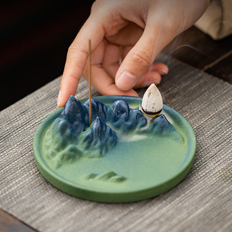 Buddha Stones Creative Mountain River Ceramic Healing Backflow Incense Burner Incense Burner BS 18