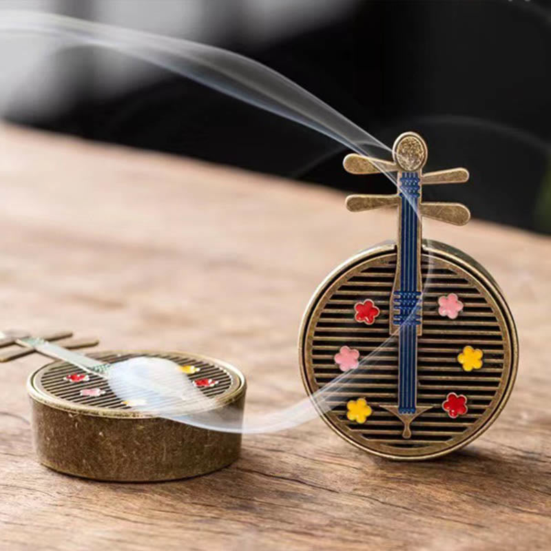 Buddha Stones Small Mini Gourd Fan Pipa Copper Alloy Incense Burner Decoration With Incense Incense Burner BS 6
