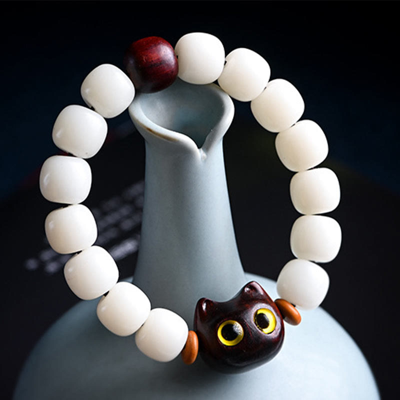 Foviel Natürlich Bodhi-Samen Kleine Blatt Rot Sandelholz Ebenholz Niedlich Glück Katze Weisheit Armband