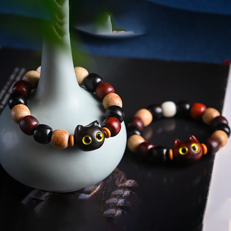Foviel Kleine Blatt rot Sandelholz Ebenholz Holz niedlich Katze Gravur Schutz Armband