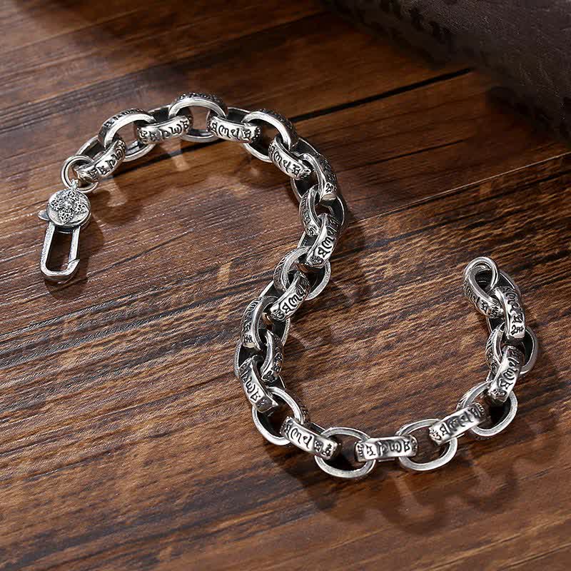 Foviel 925 Sterling Silver Om Mani Padme Hum Engraved Peace Bracelet Bangle
