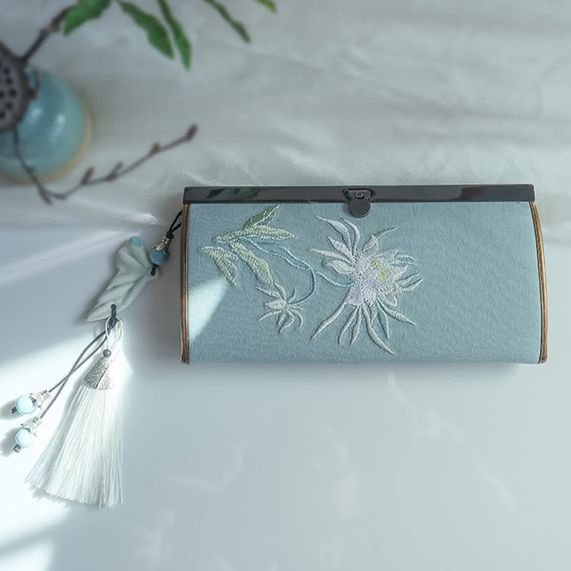Buddha Stones Flower Plum Peach Blossom Bamboo Double-sided Embroidery Large Capacity Cash Holder Wallet Shopping Purse - image 4