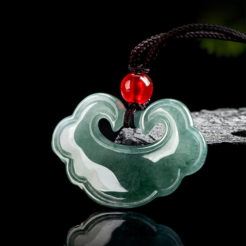 Pendentif collier porte-bonheur Foviel en jade vert naturel, motif cadenas chinois