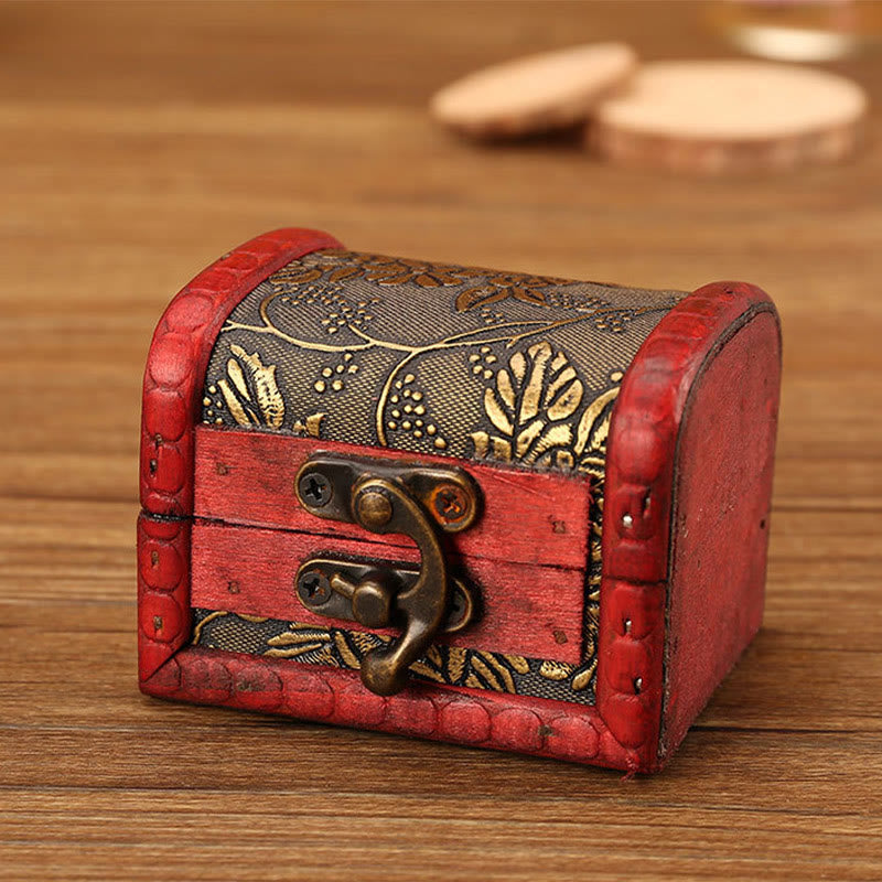 Buddha Stones Retro Small Wood Jewelry Box Lotus Golden Grape Copper Coin Daffodil Grass Flower Jewelry Storage Box Jewelry Box BS Golden Grapes 8*6.5*6cm