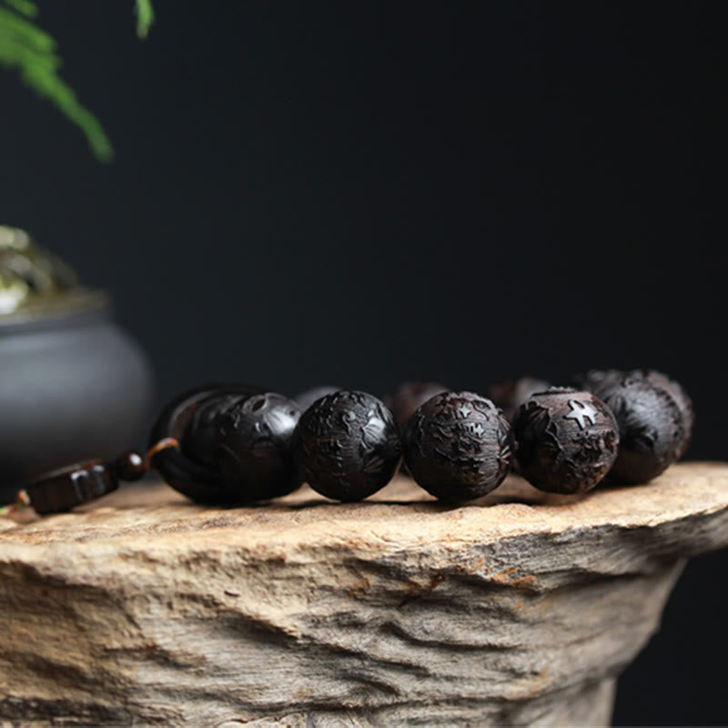 Buddha Stones Ebony Wood Chinese Character Yin Yang Engraved Gourd Balance Bracelet Bracelet BS 7