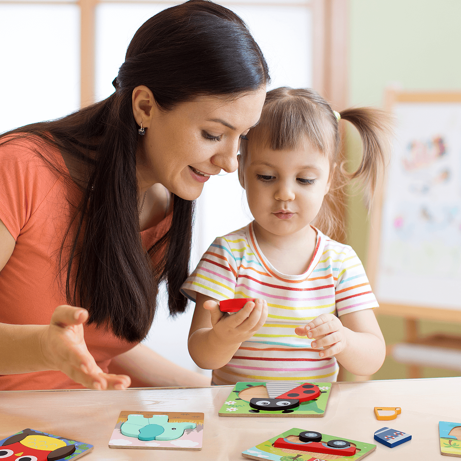 Fidtoy Wooden Shape Puzzle Set for Toddlers 8 Pack Learning Toy