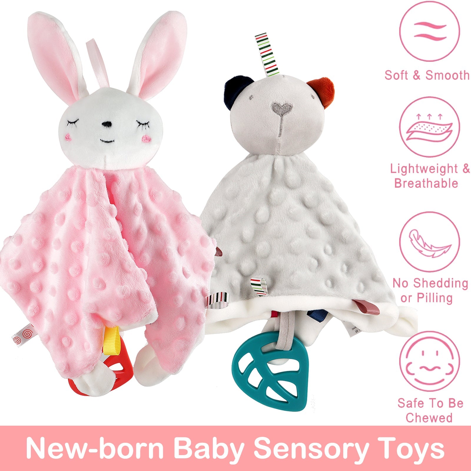 2 Pair Baby Comforter Blanket for New-born Toys Sensory Toys for Babies Baby New-born Animal Soft Toys Gifts Soft Touch Cuddle Snuggle Toys