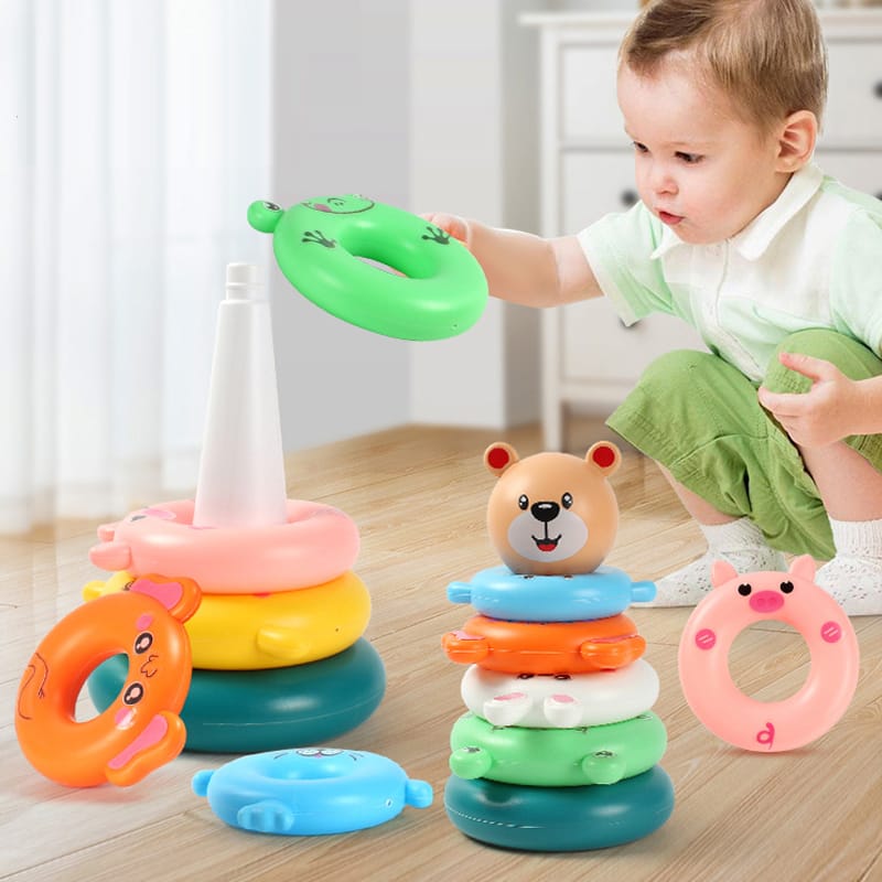 Fidtoy 2in1 Stacking Cups and Ring Tower Play Set, Plastic Stacking Cups Nesting Toy and Ring Tower, Fine Motor Color Learning Toy Ages 6+