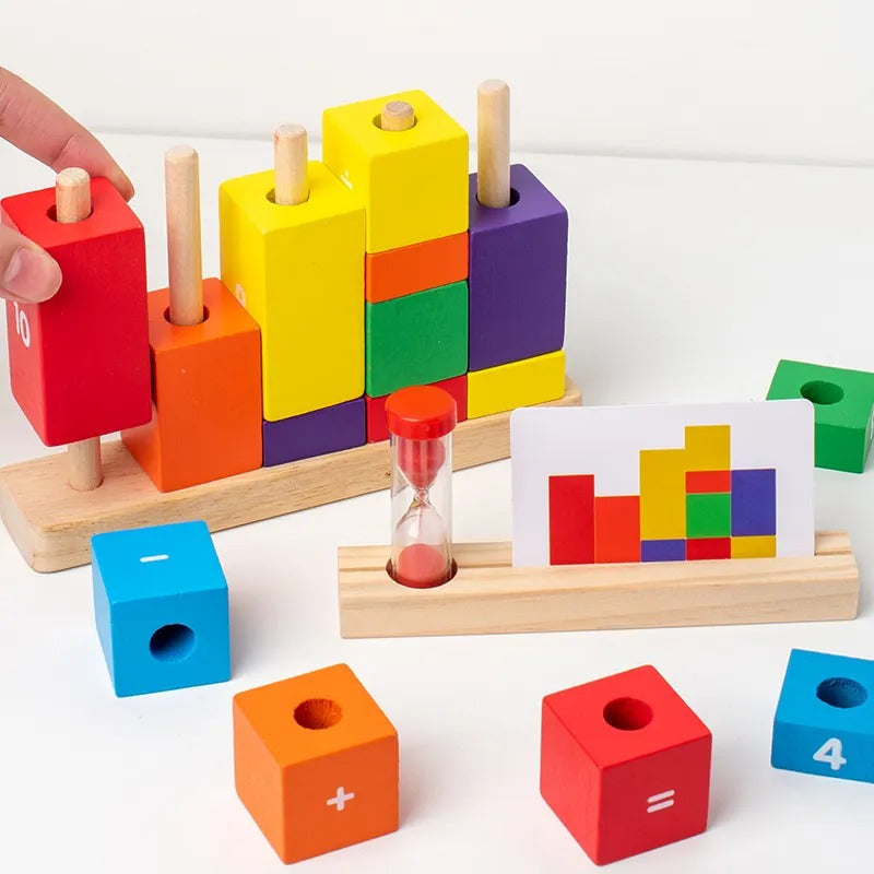 Fidtoy Wooden Math Learning Number Stacking Blocks Montessori Counting and Arithmetic Toy for Kids Ages 3+