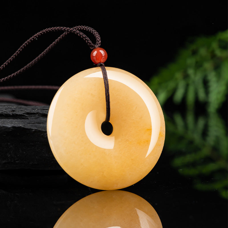 Buddha Stones Round Golden Silk Jade Peace Buckle Wealth Pendant Necklace Necklaces & Pendants BS 1