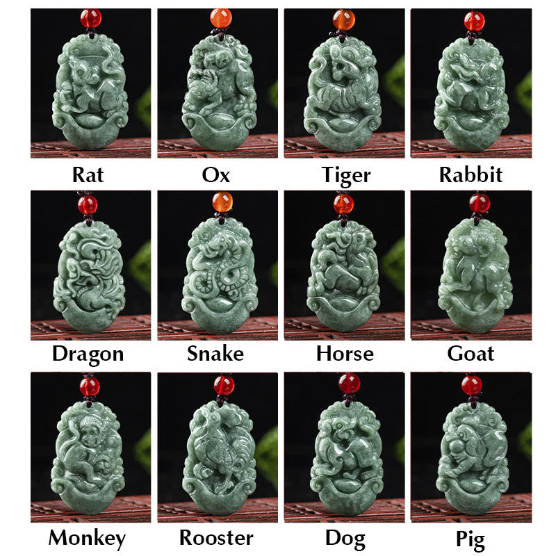 Buddha Stones Natural Jade 12 Chinese Zodiac Prosperity Necklace Pendant Necklaces & Pendants BS 22