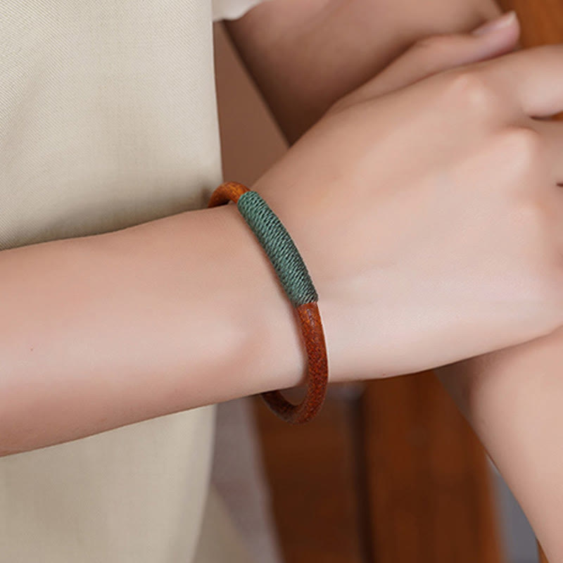 Buddha Stones Tibetan Leather Handmade Five Elements Luck Braid String Buckle Bracelet Bracelet BS 6