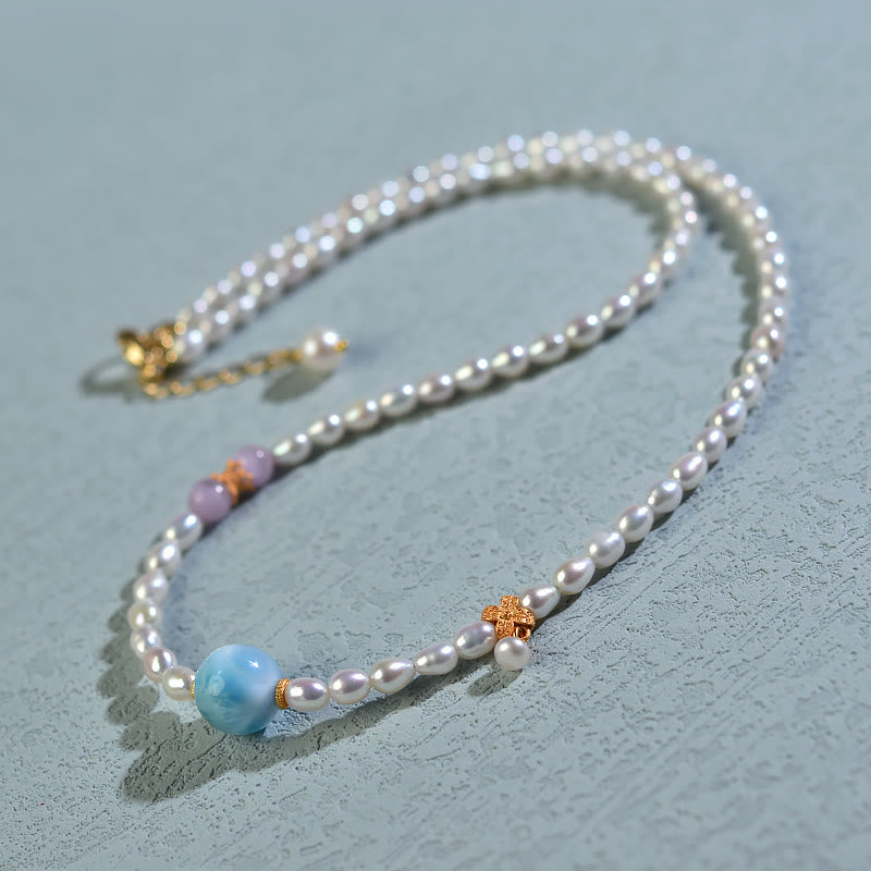 Buddha Stones 925 Sterling Silver Natural Pearl Larimar Sincerity Necklace Pendant Necklaces & Pendants BS Pearl(Healing♥Wisdom)