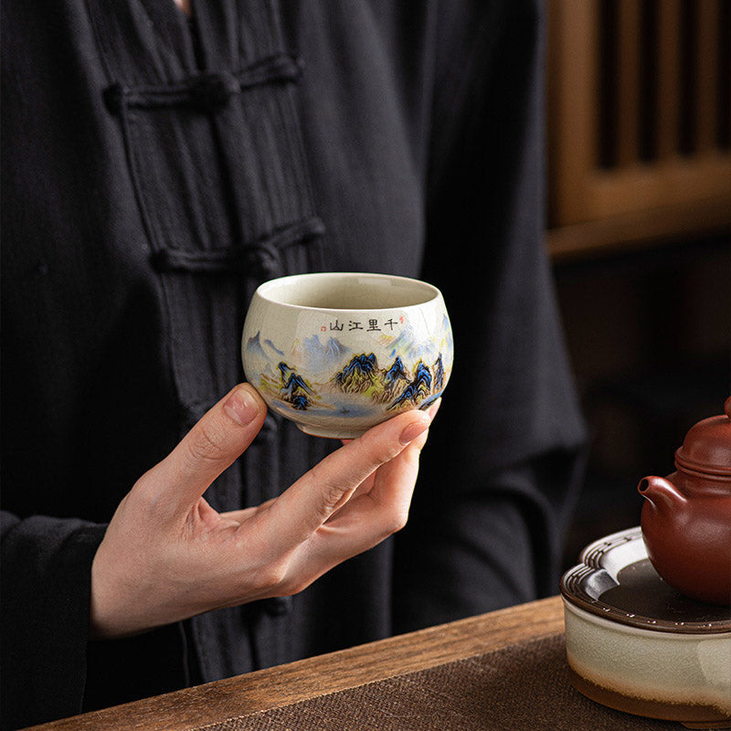 Buddha Stones A Panorama of Rivers and Mountains Ceramic Teacup Kung Fu Tea Cup 150ml Cup BS 9