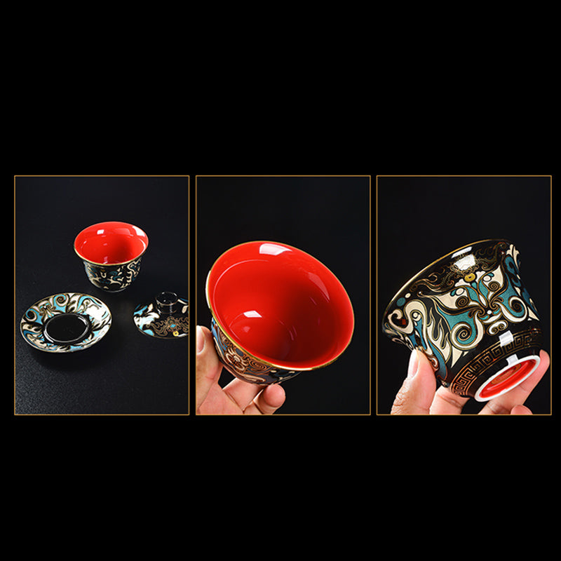 Buddha Stones Peking Opera Mask Pattern Ceramic Gaiwan Sancai Teacup Kung Fu Tea Cup And Saucer With Lid Teapot Cup BS 7