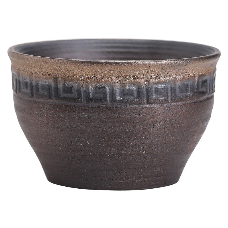 Buddha Stones Simple Brown Striped Texture Ceramic Teacup Kung Fu Tea Cup Bowl Cup BS 12