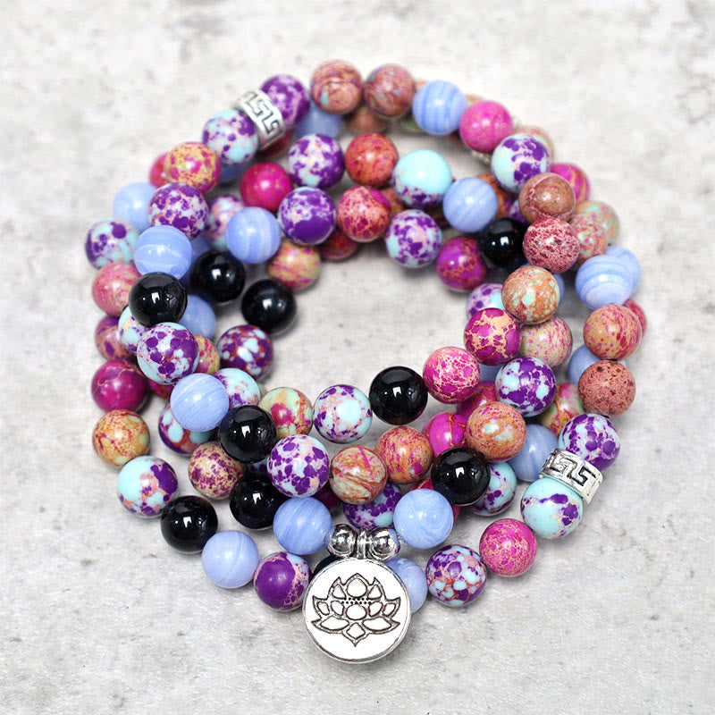 Buddha Stones Natural Purple Miano Real Stone Lotus Mala Mala Bracelet BS main