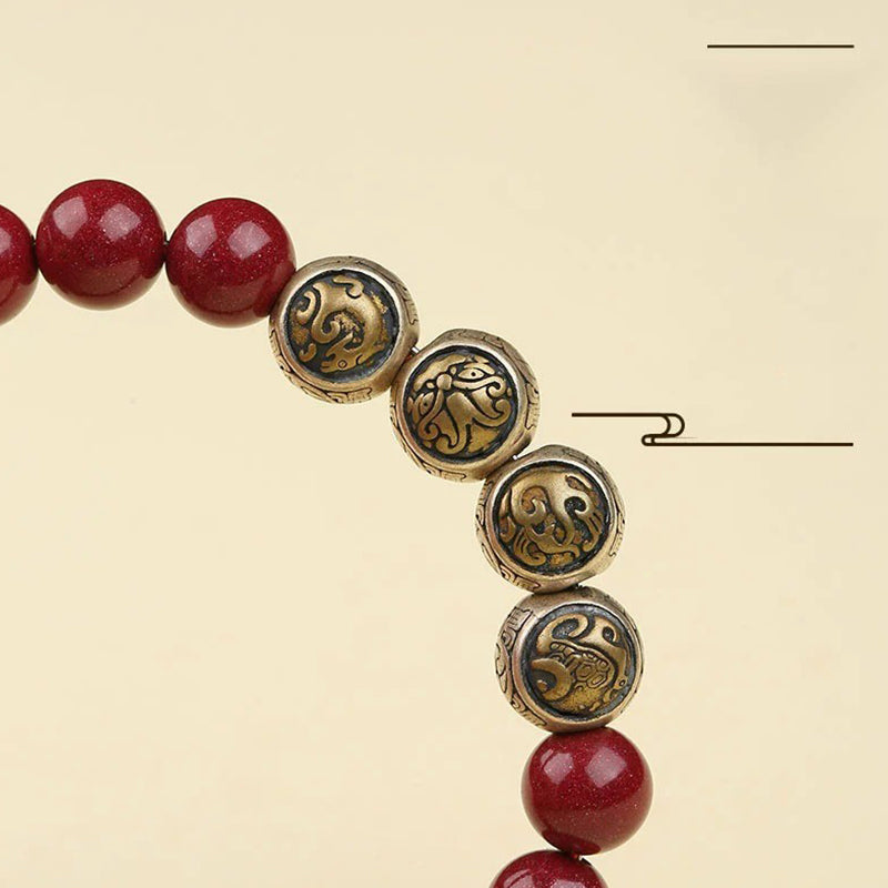 Buddha Stones 925 Sterling Silver Natural Cinnabar Four Beasts Blessing Bracelet Bracelet BS 14