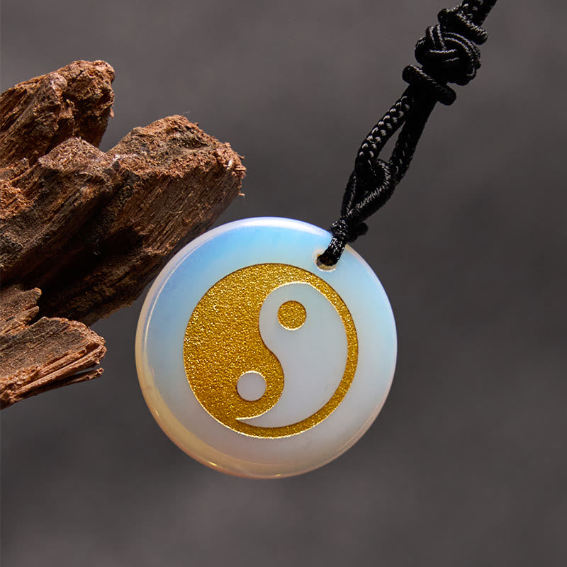 Buddha Stones Various Crystal Amethyst Tiger Eye Green Aventurine Yin Yang Spiritual Necklace Pendant Necklaces & Pendants BS Opal(Synthetic)