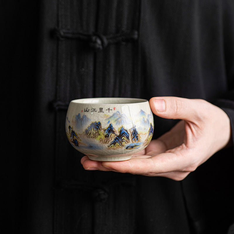 Buddha Stones A Panorama of Rivers and Mountains Ceramic Teacup Kung Fu Tea Cup 150ml Cup BS 7cm*5.4cm*150ml