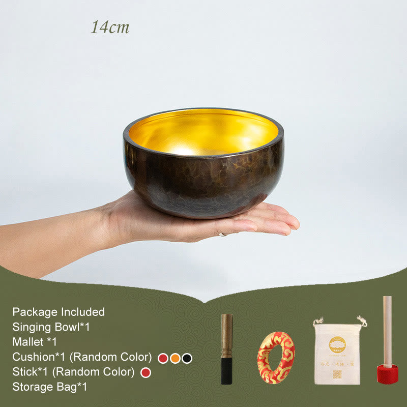 Buddha Stones Tibetan Meditation Sound Bowl Handcrafted Healing Yoga Mindfulness Singing Bowl Set Singing Bowl buddhastoneshop 14cm