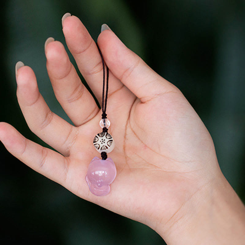 Buddha Stones Natural Chalcedony Fox Harmony Phone Hanging Decoration Phone Hanging Decoration BS 10