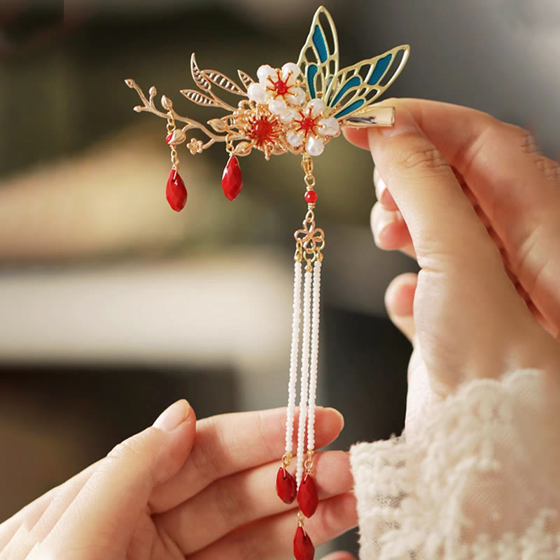 Foviel Klassische chinesische Stil Blume sz. Schmetterling Pearlagil Haar Clip Haarnadel Haar Krone
