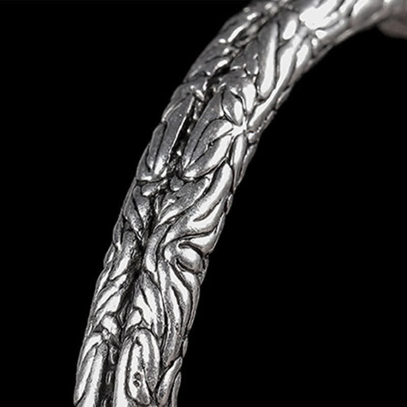 Buddha Stones Flower Dragon Pattern Engraved Balance Cuff Bracelet Bangle Bracelet Bangle BS 4