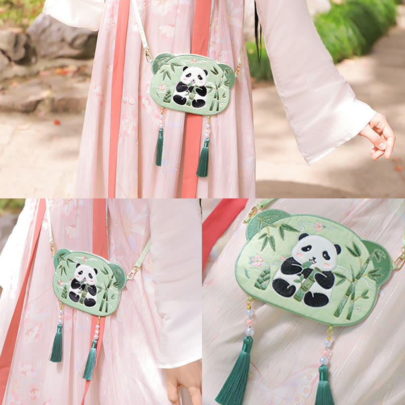 Buddha Stones Embroidery Lucky Panda Cat Shiba Inu Deer Rabbit Fox Flower Cute Animal Hanfu Bag Crossbody Bag Shoulder Bag Bag BS 9