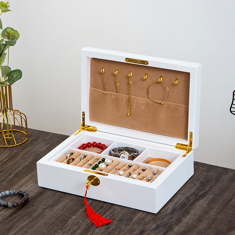 Buddha Stones Vintage Wooden Jewelry Box Two-Layer Solid Wood Jewelry Storage Box Jewelry Box BS 27