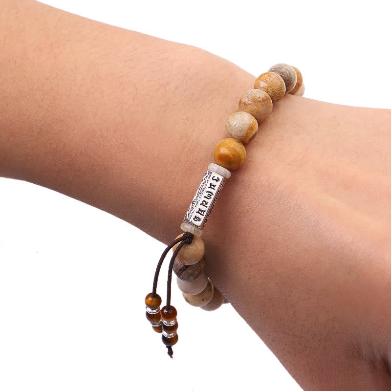 Buddha Stones Weathered Stone Om Mani Padme Hum Strengthen Bracelet Bracelet BS 3