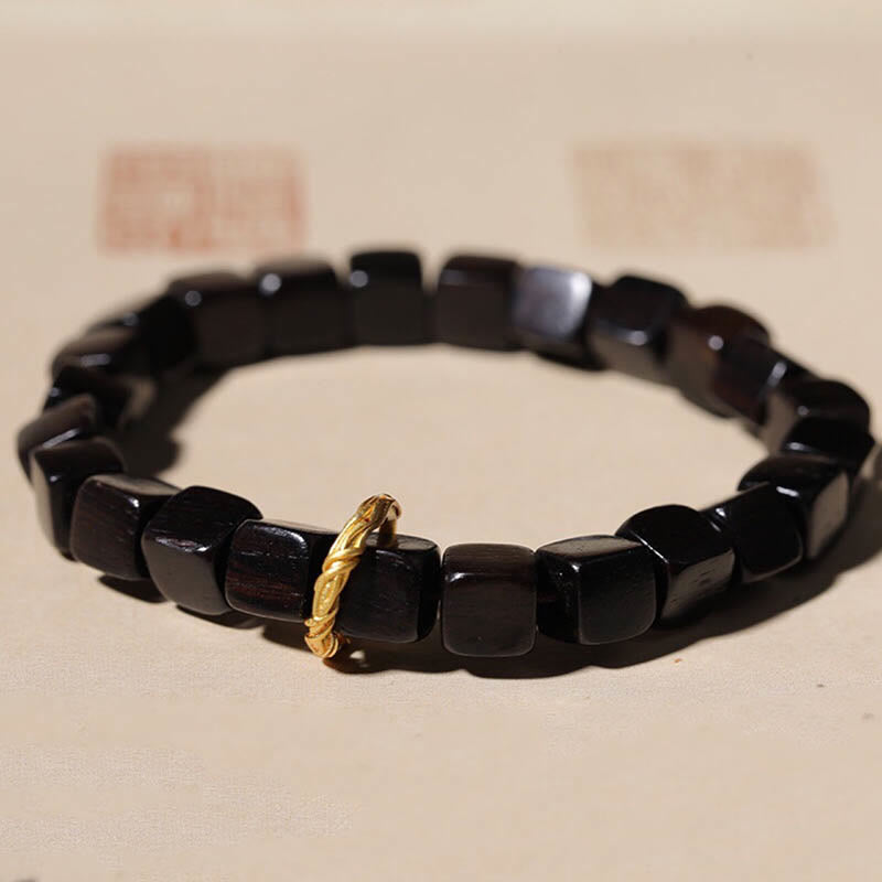 Buddha Stones Tibetan Ebony Wood Square Beads Peace Calm Bracelet Bracelet BS Ebony Wood(Wrist Circumference 14-16cm)