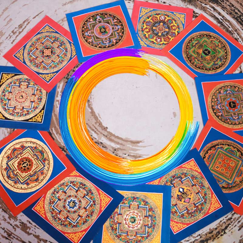 Buddha Stones Tibetan Handmade Thangka Painting Blessing Thangka Blind Box Random Color Pattern Tibetan Thangka BS 14