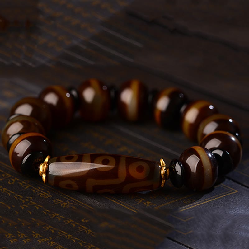 Buddha Stones Tibetan Natural Nine-Eye Dzi Bead Agate Wealth Blessings Bracelet Bracelet BS 7