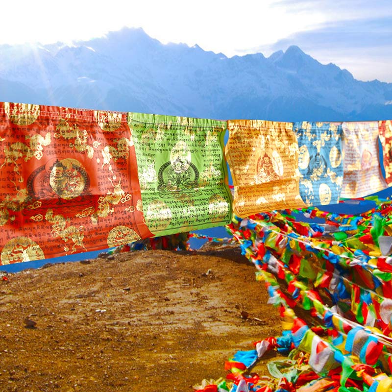 Buddha Stones Tibetan 5 Colors Windhorse Blessing Longevity Sutra Outdoor 20 Pcs Prayer Flag Decoration Decorations buddhastoneshop 7m