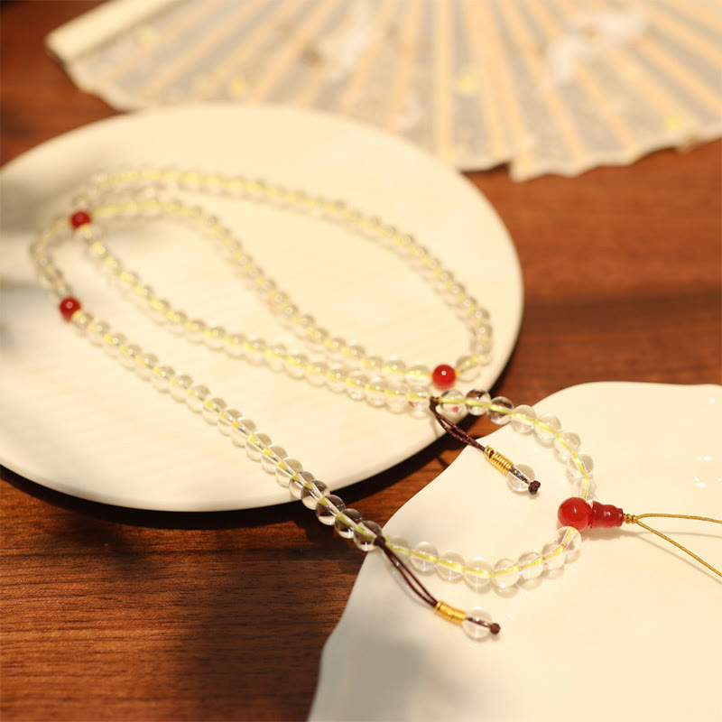 Buddha Stones 108 Mala Beads 925 Sterling Silver Natural White Agate Red Agate Quadruple Wrap Protection Bracelet Bracelet BS 1