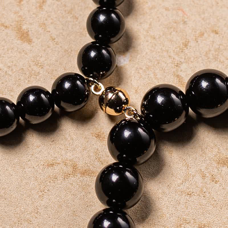 Buddha Stones Black Obsidian Jade Om Mani Padme Hum Strength Couple Magnetic Bracelet Bracelet BS 15