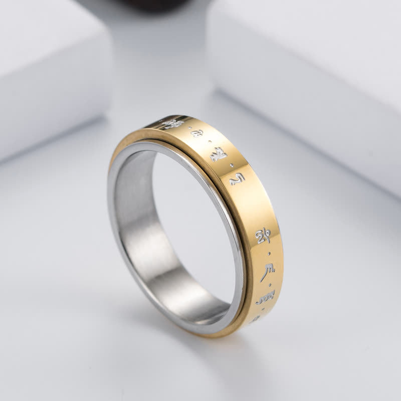 Buddha Stones Mantra Titanium Steel Balance Rotatable Ring Ring BS 4