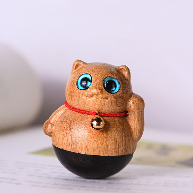 Buddha Stones Mini Lucky Cat Kitten Phoebe Zhennan Wood Blessing Decoration Decorations BS 3.5*4.4cm