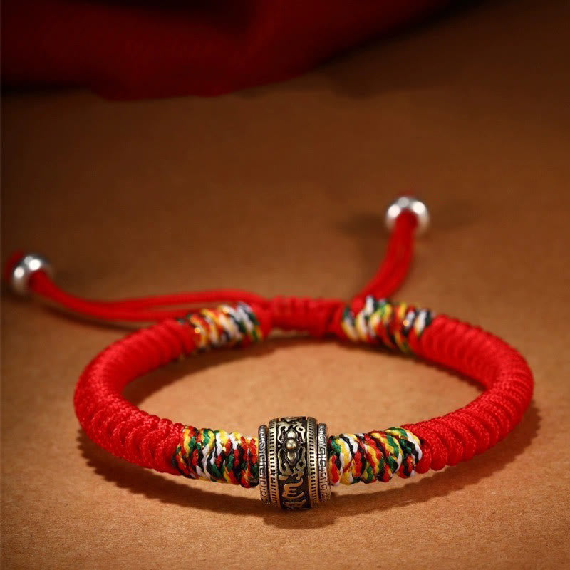 Buddha Stones 925 Sterling Silver Om Mani Padme Hum King Kong Knot Faith Bracelet Bracelet BS Red(Wrist Circumference: 14-21cm) Om Mani Padme Hum