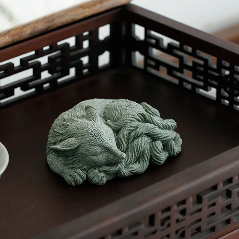 Buddha Stones Small Nine Tailed Fox Protection Home Tea Pet Figurine Decoration Decorations BS 1