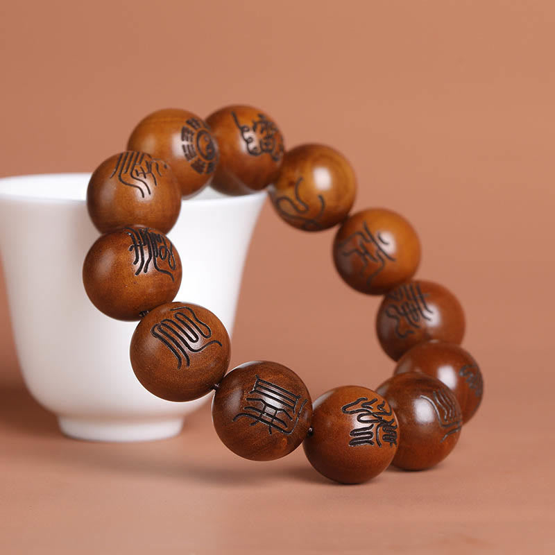 Buddha Stones Lightning Struck Jujube Wood Yin Yang Bagua Taoist Taboo Scripture Symbol Engraved Luck Bracelet Bracelet BS 8
