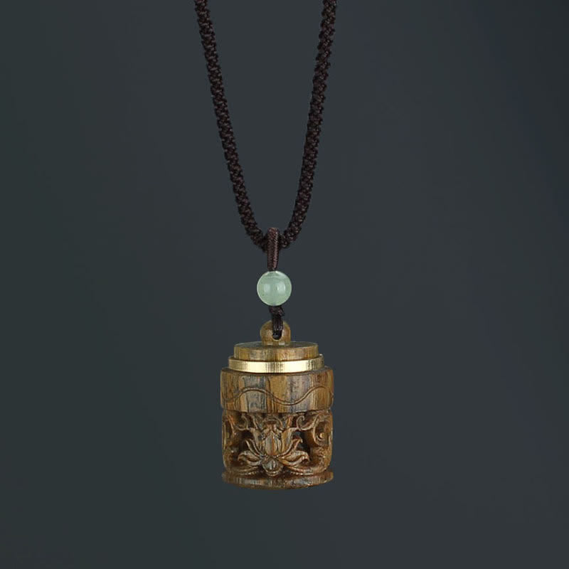 Buddha Stones Tibet Green Sandalwood Rosewood Om Mani Padme Hum Lotus Positive Soothing Necklace Pendant Necklaces & Pendants BS Flower Green Sandalwood