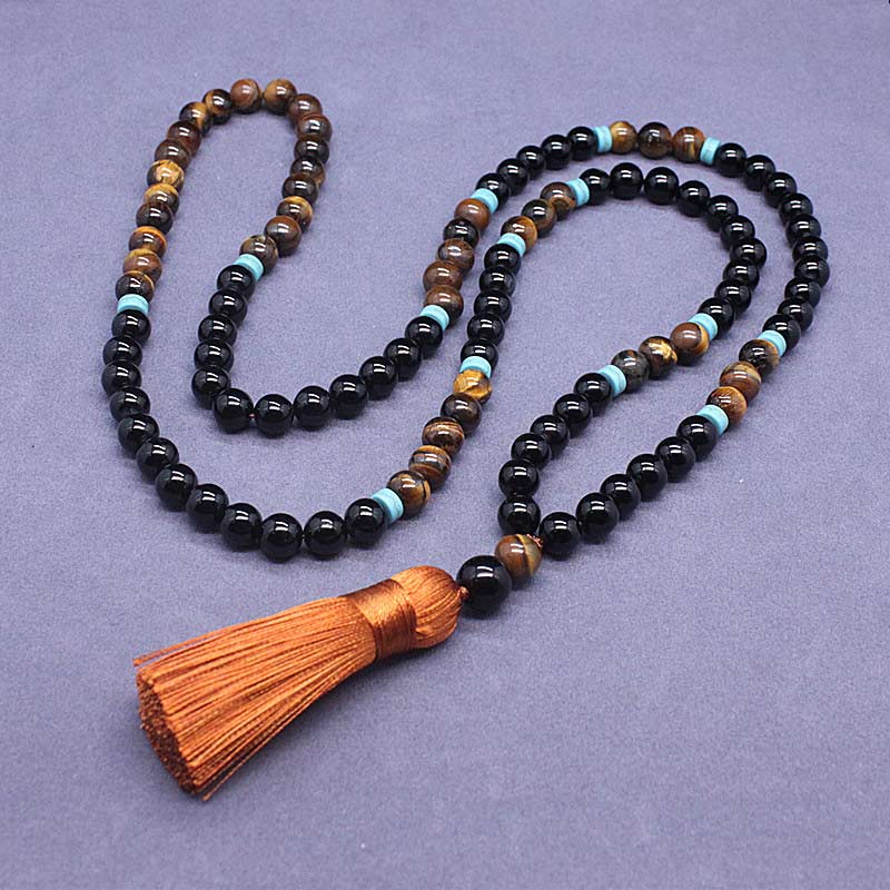 Ensemble de mala paisible en onyx noir tibétain Foviel