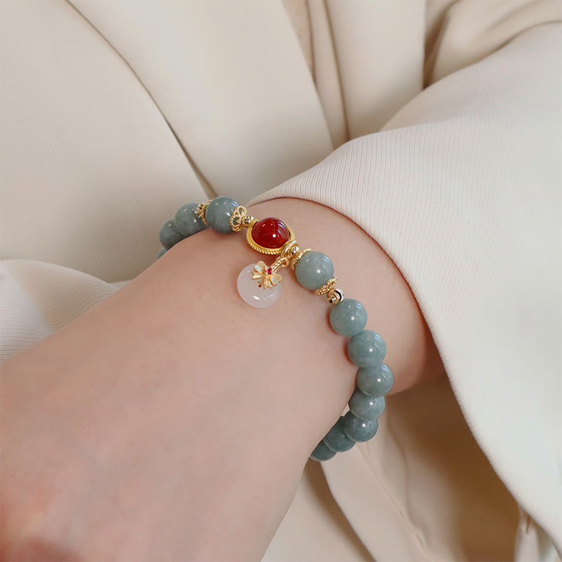 Buddha Stones Natural Jade Red Agate Pearl Bow Tie Luck Bracelet Bracelet BS 7
