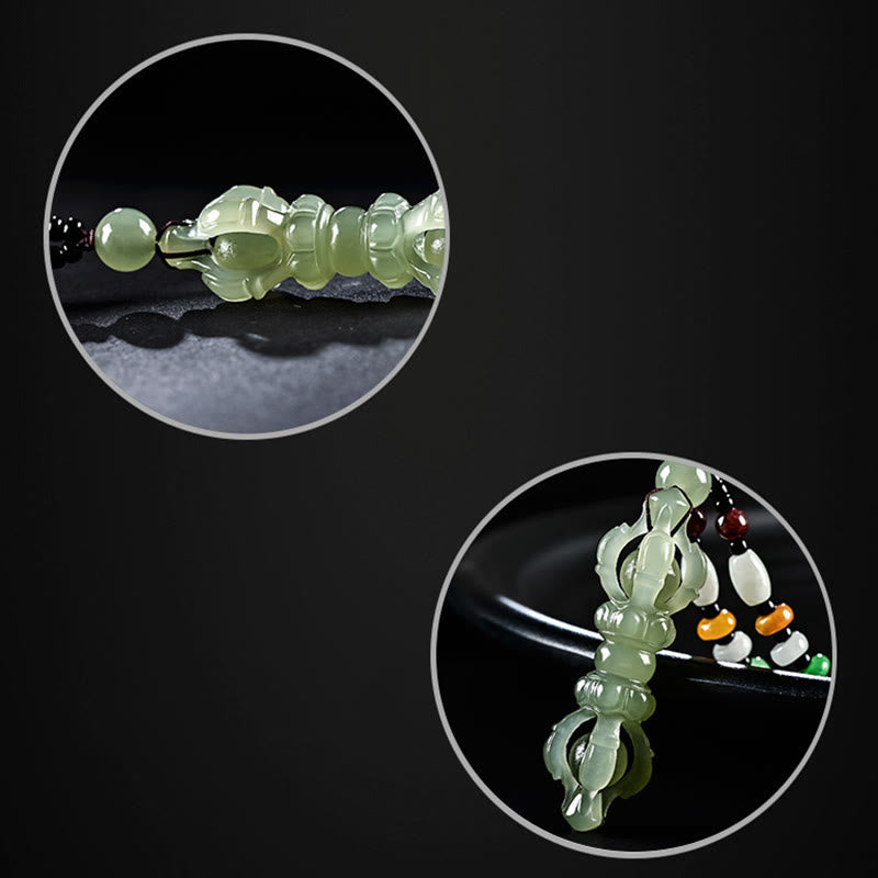 Buddha Stones Tibetan Natural Hetian Cyan Jade White Jade Dorje Vajra Engraved Success Necklace Pendant Necklaces & Pendants BS 5