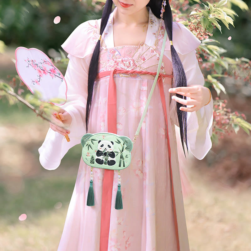 Buddha Stones Embroidery Lucky Panda Cat Shiba Inu Deer Rabbit Fox Flower Cute Animal Hanfu Bag Crossbody Bag Shoulder Bag Bag BS 10
