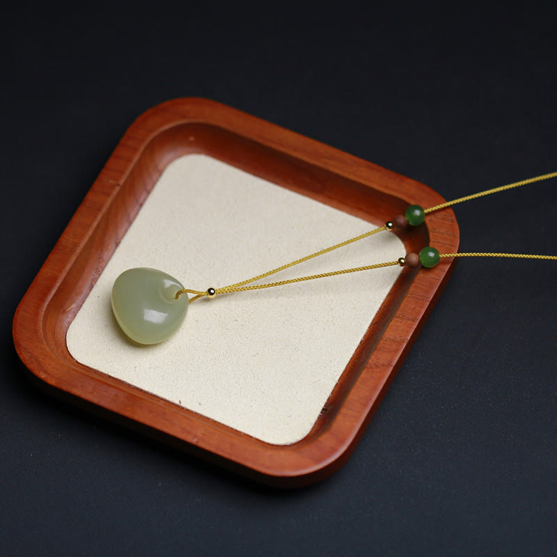 Buddha Stones Natural Hetian Jade Small Bag Pattern Prosperity String Necklace Pendant Necklaces & Pendants BS 7