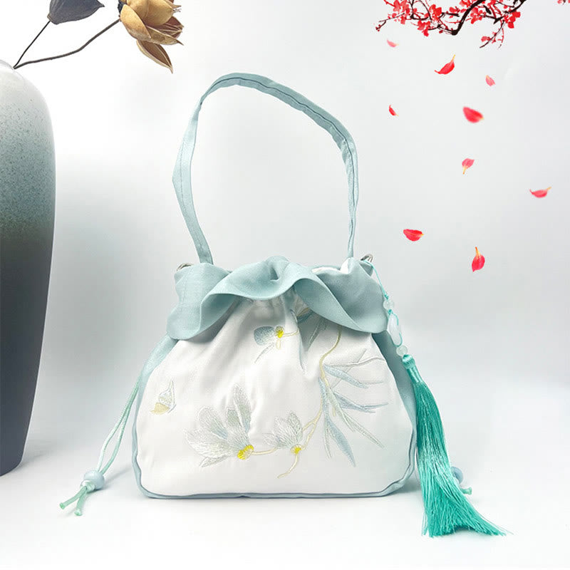 Buddha Stones Suzhou Embroidery Camellia Magnolia Peony Lotus Silk Tote Crossbody Bag Shoulder Bag Handbag Crossbody Bag BS 8