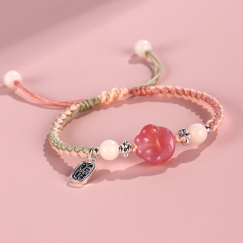 Buddha Stones Yanyuan Agate Cat Claw Paw White Bodhi Seed Fu Character Positive Braided Rope Bracelet Bracelet BS Green Pink(Wrist Circumference 14-18cm)